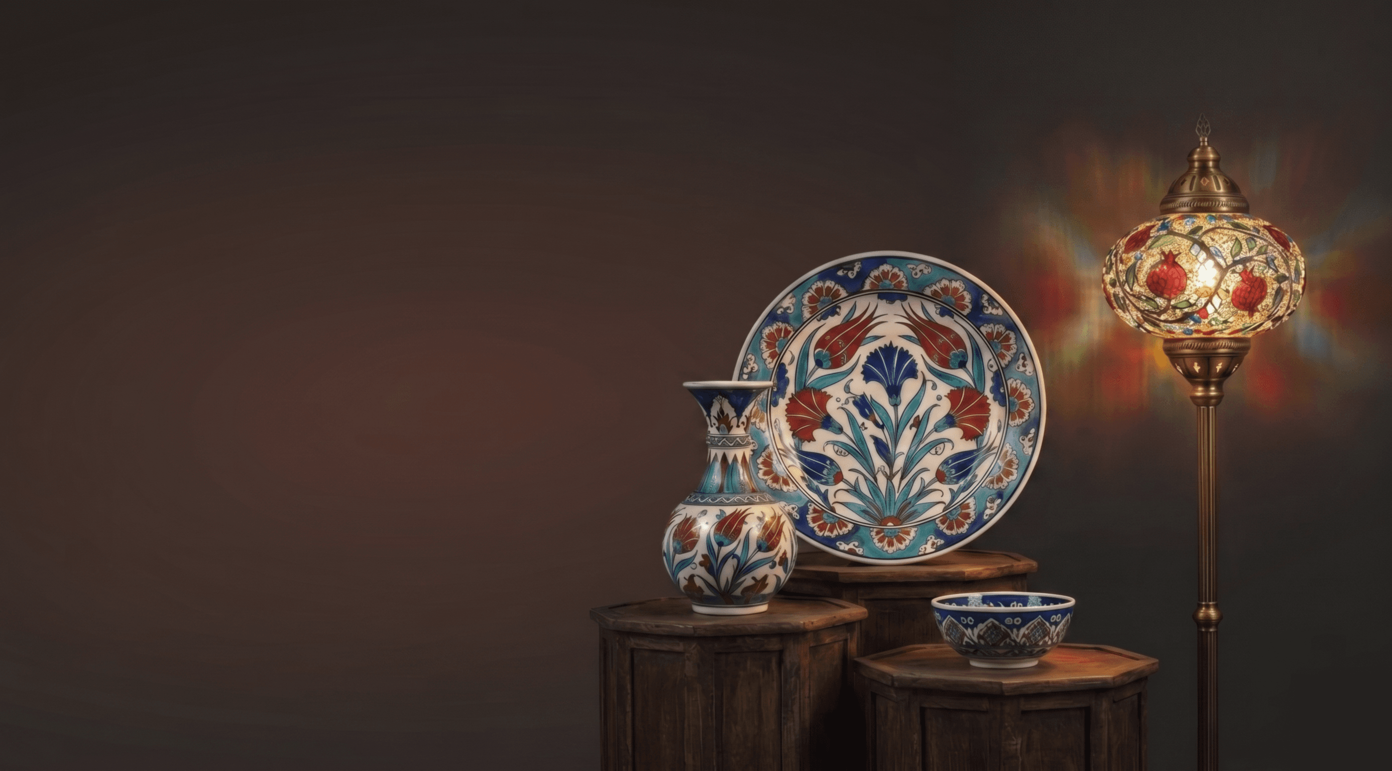 Turkish Iznik ceramics and mosaic lamp